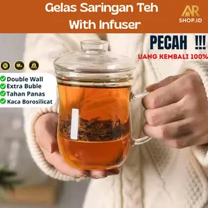 Gelas Cangkir Teh dengan Saringan Kaca - Tea Cup Mug Elegan untuk Seduhan Teh Herbal & Teh Daun
