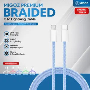 Migoz ID Premium Braided C to Lightning Cable 20W Fast Charging Data Cable 1M untuk iPhone Airpods & iPad USB-C to Lightning Premium Nylon Braided Garansi 1 Tahun