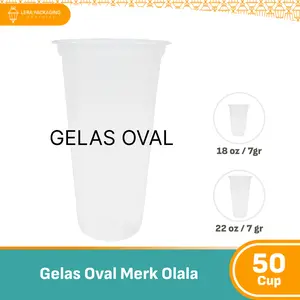 [50pcs] Gelas Plastik OVAL 18, 22 Oz / Gelas Plastik Kopi / Gelas Plastik Tahan Panas / Gelas Plastik Merk Olala