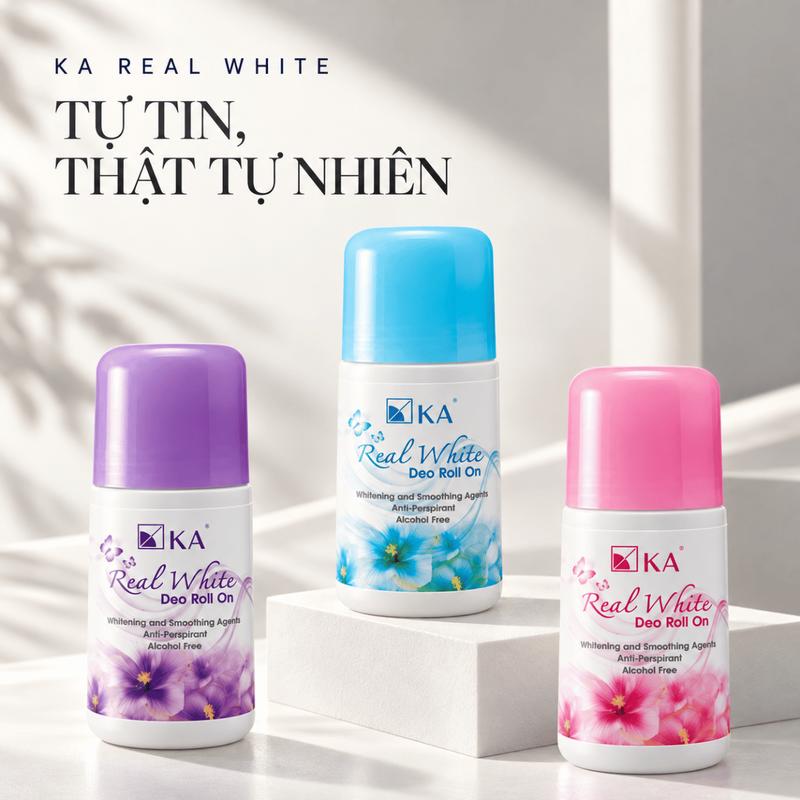 Lăn Khử Mùi KA Real White Deo Roll On Không Chứa Cồn, Hỗ Trợ Giảm Mồ Hôi, 3 Phiên Bản