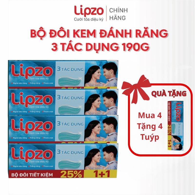 02 Bộ Đôi Siêu Tiết Kiệm [04 Tuýp] Tặng 02 Bộ Đôi Siêu Tiết Kiệm [04 Tuýp] Kem Đánh Răng Lipzo 3 Tác Dụng 190Gram Tái Tạo Men Răng Trắng Răng Ngừa Sâu Răng Thơm Mát