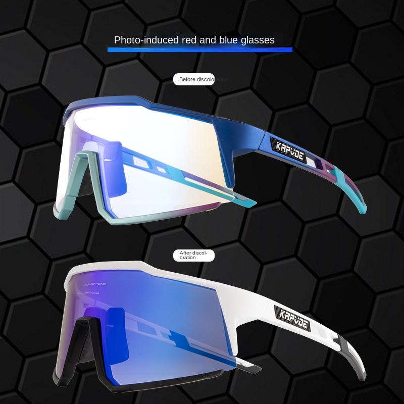 Product Introduction of Kapvoe cycling glasses with color changing red and blue coated lenses, men's and women's mountain road bikes, outdoor sunglasses 2