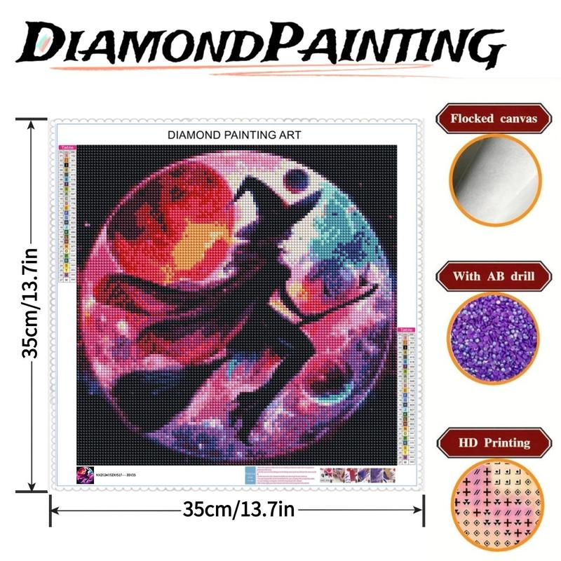 Witch Pattern DIY Diamond Arts Colorful Painting Kit without Frame, 5D Round and Square Diamond Arts Colorful Painting Kit for Home Bedroom Decoration 2