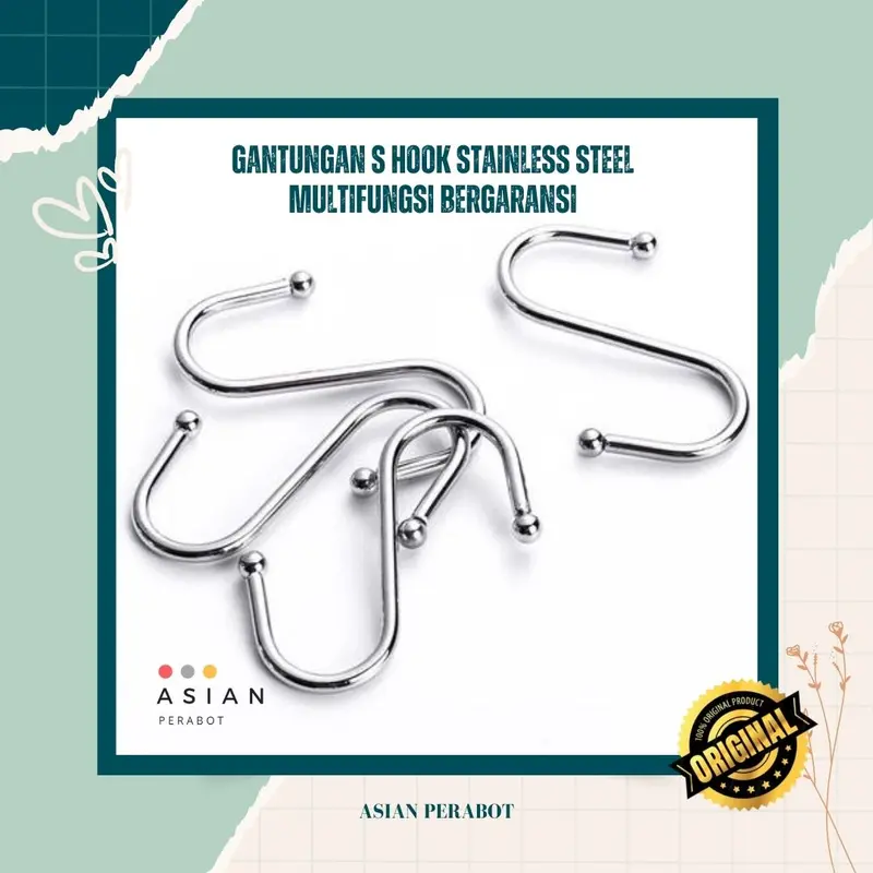ASIAN PERABOT ORIGINAL Cantolan Besi Pengait Bentuk S Serbaguna / Gantungan S Hook Stainless Steel / Kait Hook Multifungsi Barang Baju Stainless Bentuk S Hanger GANTUNGAN S Serbaguna Stainless Steel - Hook Letter S Bahan stainless steel 4
