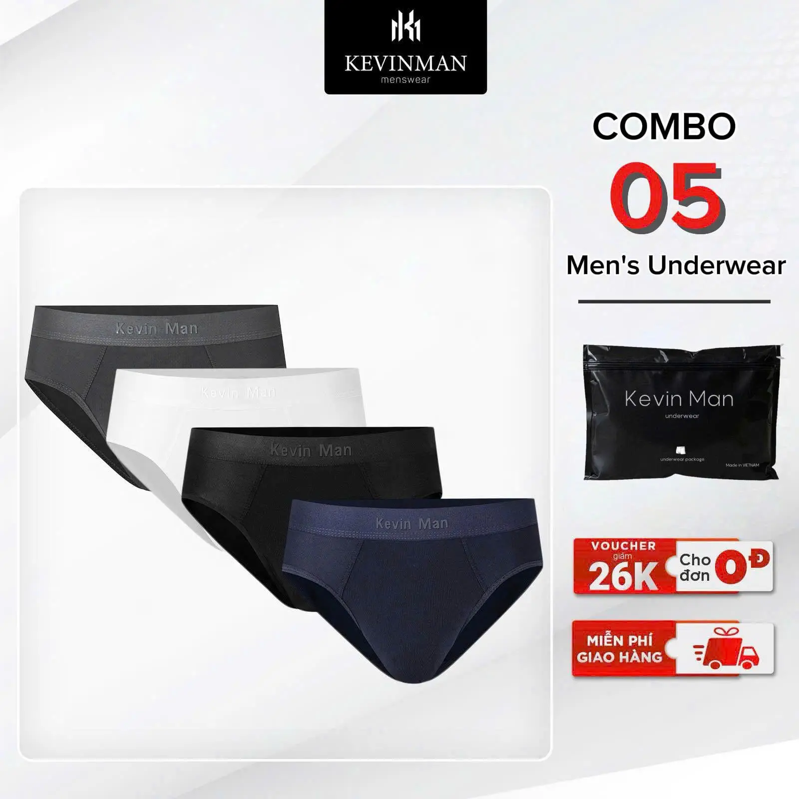 Combo quần lót nam, quần sịp nam tam giác Kevin Man chất thun lạnh kháng khuẩn mềm mịn phong cách nam tính – Kevin Man