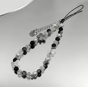 Chain Charms Tali Gantungan Hp Manik Manik Aesthetic Girl Stripe Mutiara Gaya Peri Pergelangan Tangan Premium New Simpel Anti Hilang Gelang Mudah Dilepas Lanyard Ponsel Kreatif Busur Warna-warni Akrilik Plastik Resin 20x3x1cm