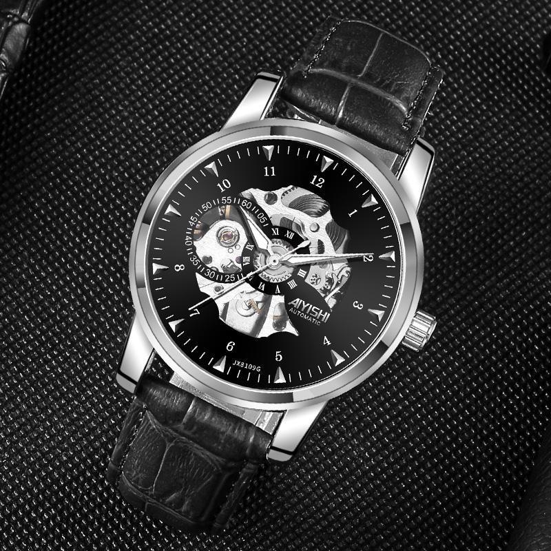  Đồng hồ lộ cơ nam automatic chống nước tuyệt đối dây da dập vân cá sấu cao cấp có khóa kéop luxury Roozida DH08 Đeo Tay Watch đồng  hồ 