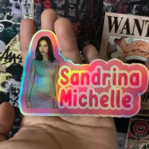 Stiker Hologram Foto dan Nama Custom 9x6cm Kertas STIKER FOTO PACAR foto ayang PaperSTIKER  Motorcycle Anti Air Glossy Orange Coklat