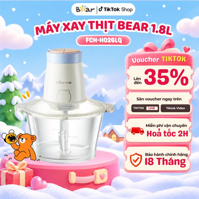Máy Xay Thịt Đa Năng Bear Bear FCH-H026LQ (QSJ-B02Q1), Dung Tích 1.8L, Công Suất 300W, Xay Thịt Rau/Củ/Quả/Sinh Tố, Bảo Hành 18 Tháng