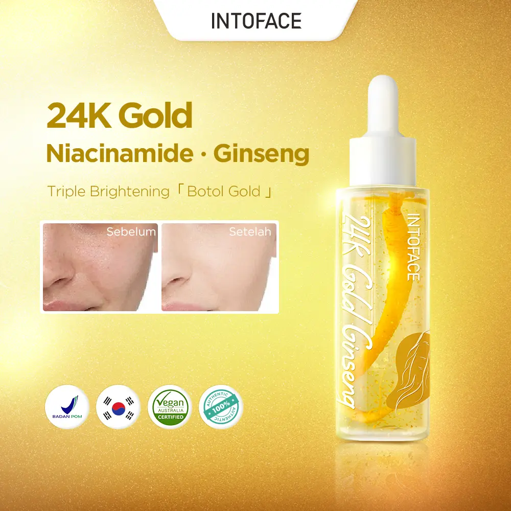 INTOFACE 24K Gold Ginseng Anti-age Serum 60ml With Niacinamide Brightening Anti Acne Essence Wajah