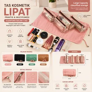 Korean Travel Cosmetic Bag Premium Tas Make Up Korea Kulit PU Sekat Kosmetik Make Up serbaguna