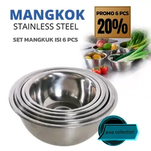 [6pcs] Set Mangkuk Stainless Wadah Serbaguna 2-Varian [Set Kobokan-14"24] [Set Mangkuk-18"28] Kitcheware