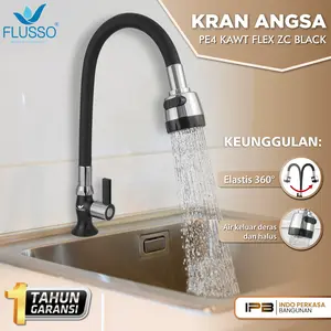 FLUSSO Kran Angsa Wastafel Fleksibel 1/2 inch Keran Air Sink Cuci Piring Dapur Black Silver Black Gold 2155 2174