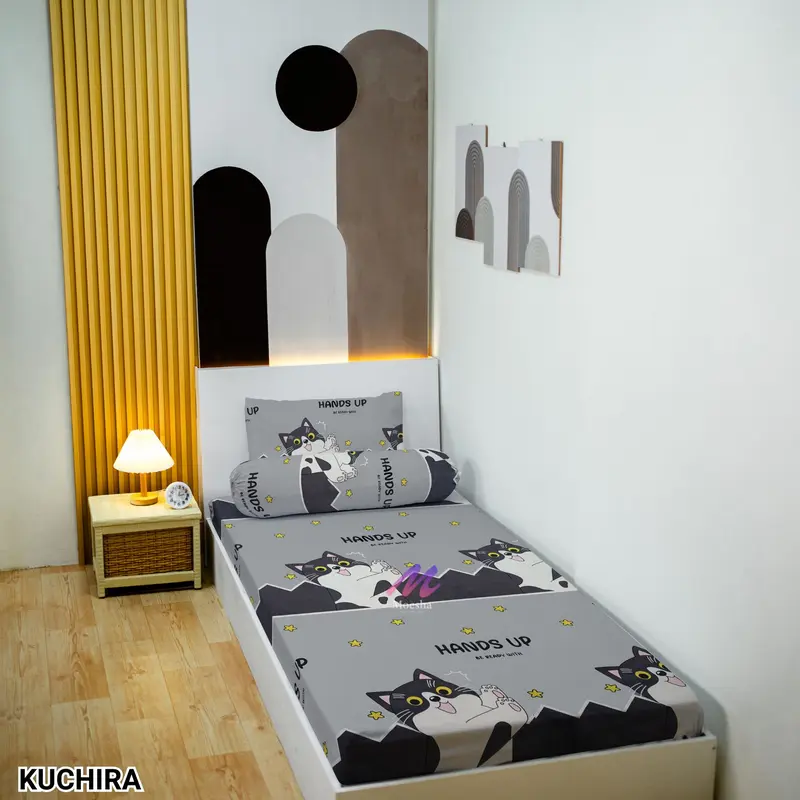 Sprei Set Anti Geser karet Ukuran 90x200 dan 120x200 Edisi Warna Soft Aesthetic Abstrak Karakter Murah free Sarung Bantal Guling Katun 4
