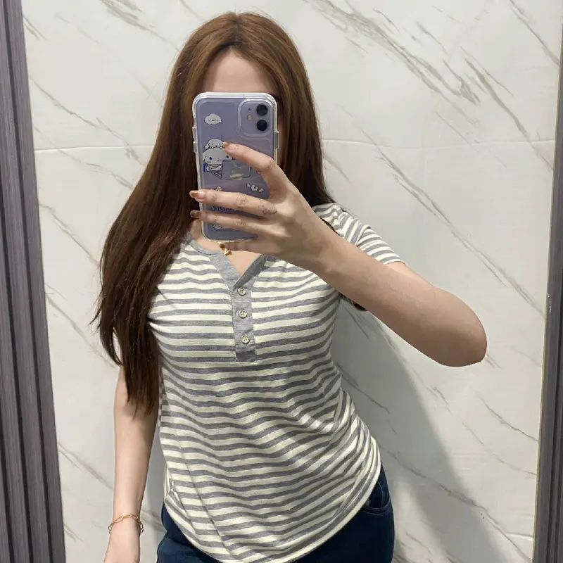 Kaos spandek Salur V-neck import melar kancing hidup 4