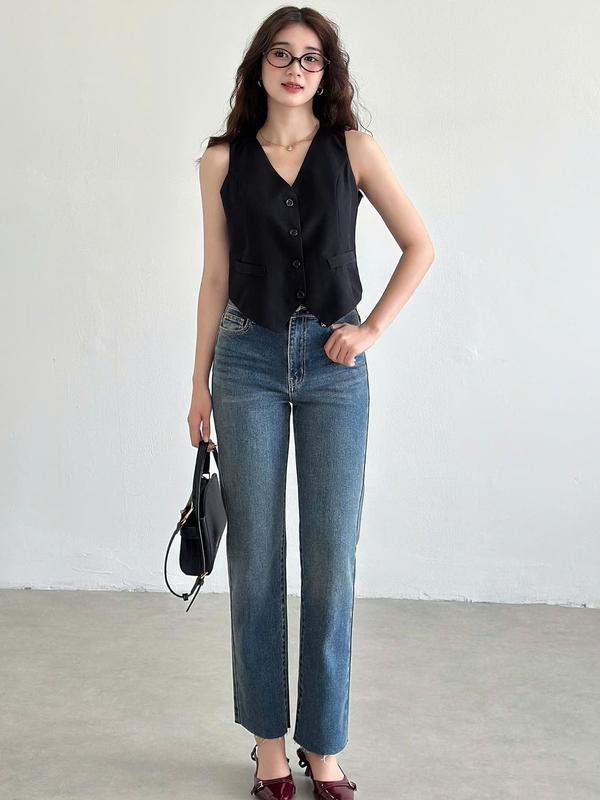 [Rede] Quần Jean Nữ REDE Ống Đứng Co Giãn Nhẹ, Lưng Cao Màu Xang Rêu/ Xanh nhạt Wash Râu Mèo Hông Đùi, Cắt Lai Gấu Tua Rua (BSC)