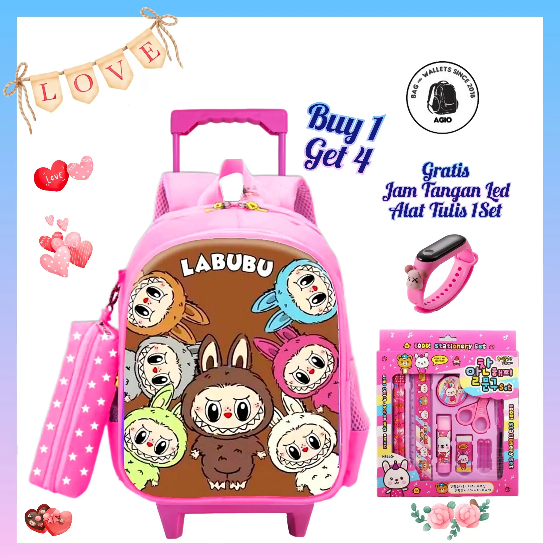 Tas Ransel Troli Anak Perempuan Untuk Sekolah Tk Paud Sd Motif Labu buu Gratis Jam Tangan Led Dan Alat Tulis 1Set Tas Anak Lucu Terbaru Bisa Bayar COD