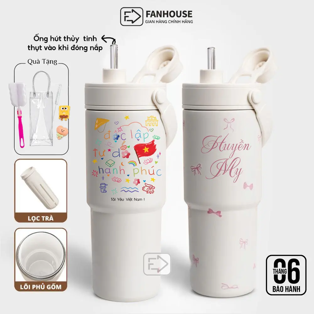 [Mẫu Mới T9/2024] Ly giữ nhiệt Simply dung tích 735ml chất liệu inox 316 phủ Sứ cao cấp Fan House khắc tên theo yêu cầu