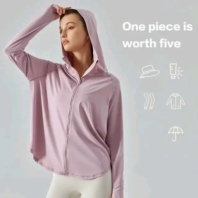 Jaket Wanita Anti UV UPF-50 jaket Olahraga Running Jaket Mesh Hoodie Protection