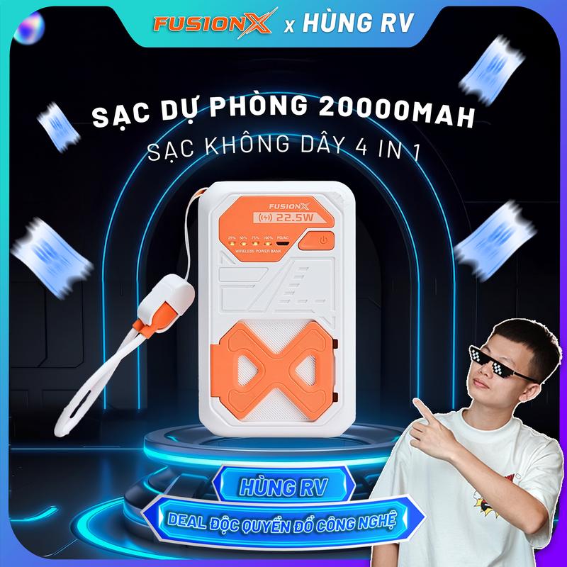 Sạc Dự Phòng Không Dây FX-21W 20.000mAh - Sạc Không Dây Magsafe 15W, Sạc Nhanh PD20W, Tích Hợp Dây Sạc 2in1, Tích Hợp Củ Sạc Nhanh | Fusionx FX-21W