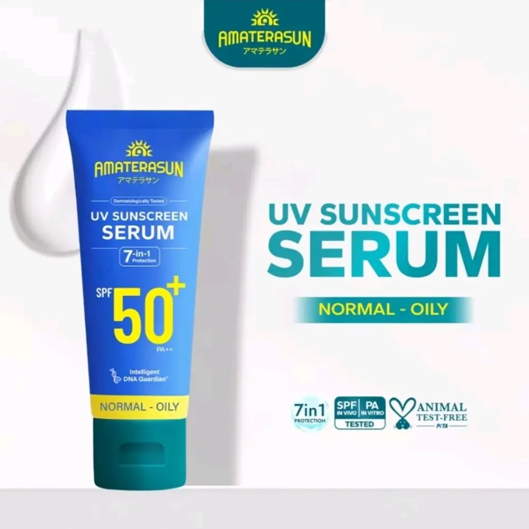 Amaterasun 7-in-1 Vegan UV Sunscreen Serum SPF 50 PA++ Sunblock Suncreen Sunblok Wajah Oily Skin Untuk Kulit Kombinasi Dan Berminyak hybrid