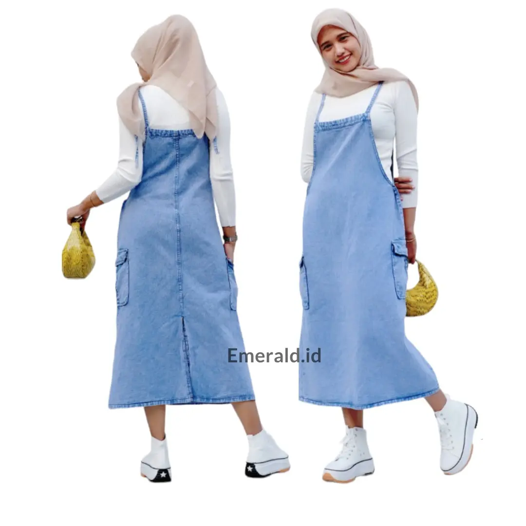 overall wanita jumpsuit rok cargo jeans Panjang