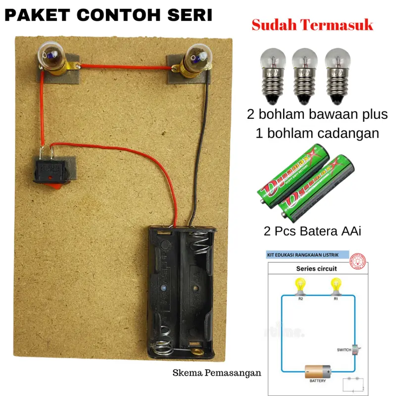 KIT RANGKAIAN LAMPU SERI DAN PARALEL UNTUK PRAKTEK KELAS 6 SD Kabel Bohlam Saklar 4
