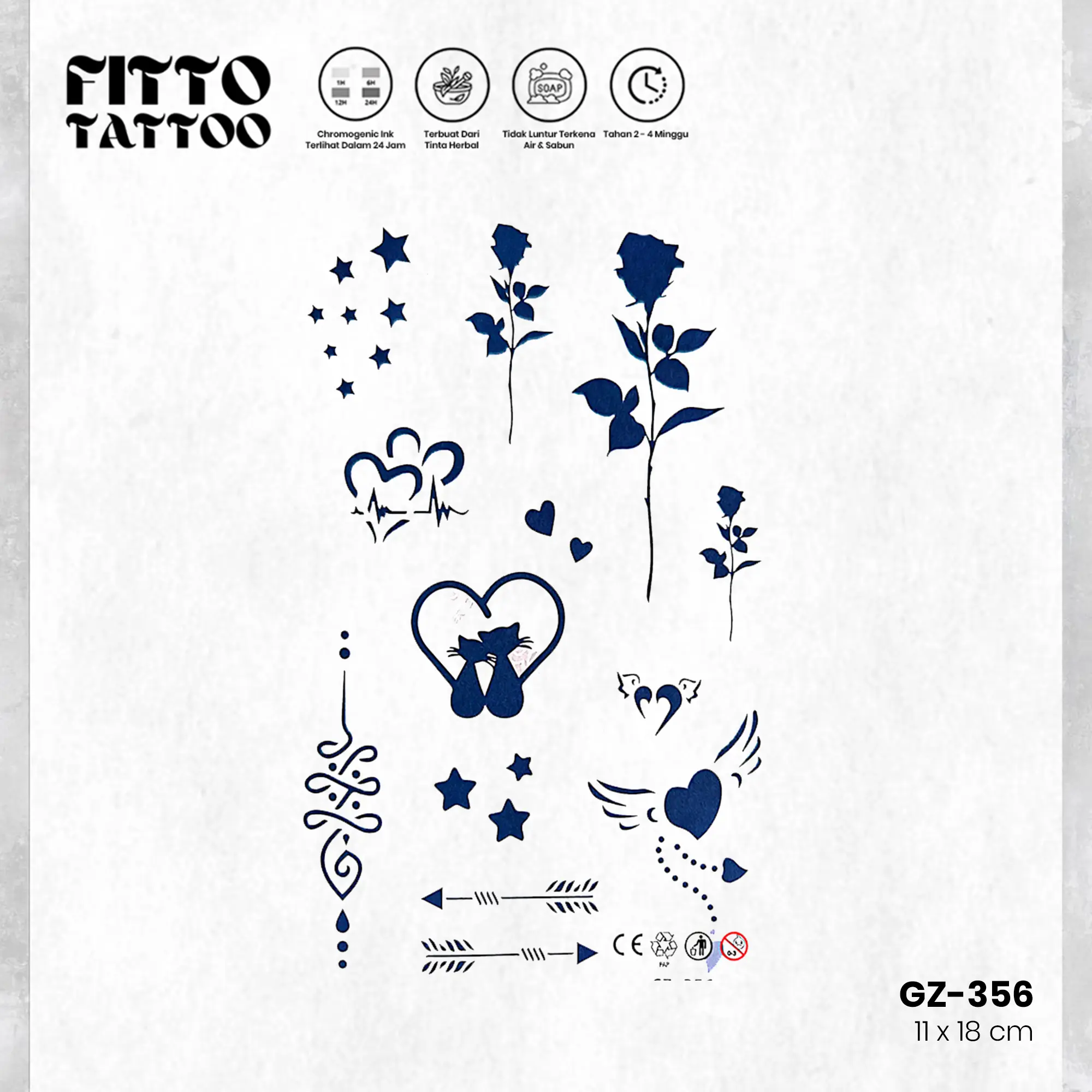 tato temporer premium semi permanen tattoo fruit ink tatto lengan love bintang jari Tatoo Temporary