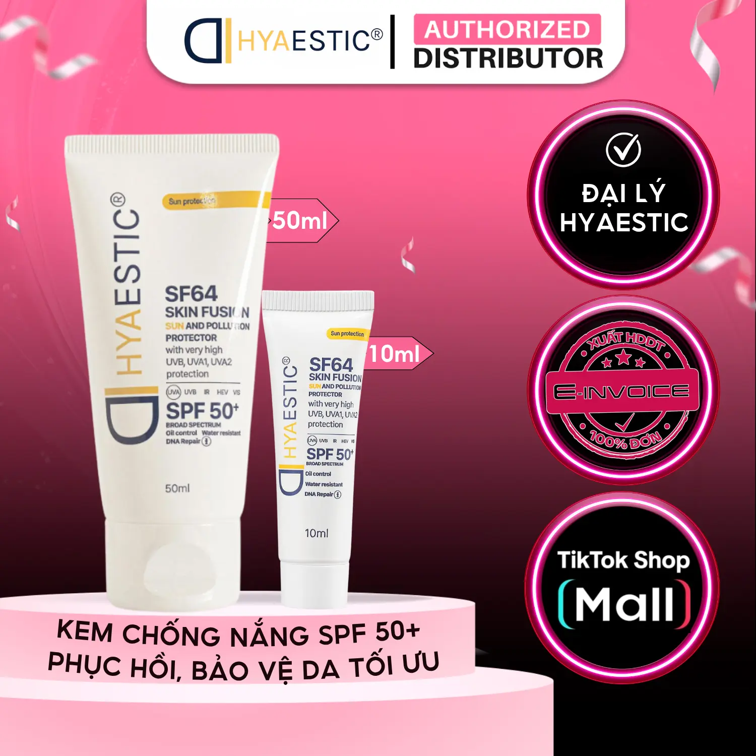 Kem Chống Nắng Bảo Vệ Da Hyaestic Skin Fusion SF64 Sun And Pollution Protector SPF50+, Hàng Công Ty