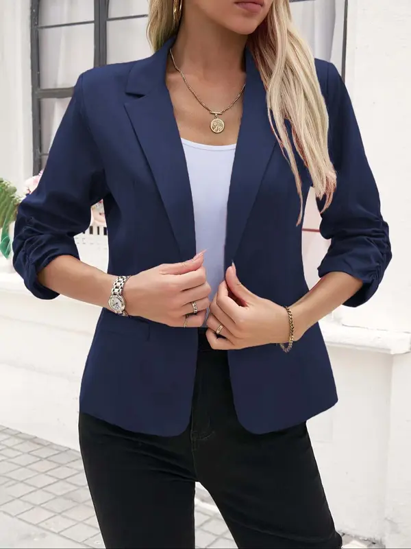 Women's Solid Color 3/4 Sleeve Blazer, Casual Button Front Outerwear for Work Office Business, Ladies Spring & Fall Clothes 4