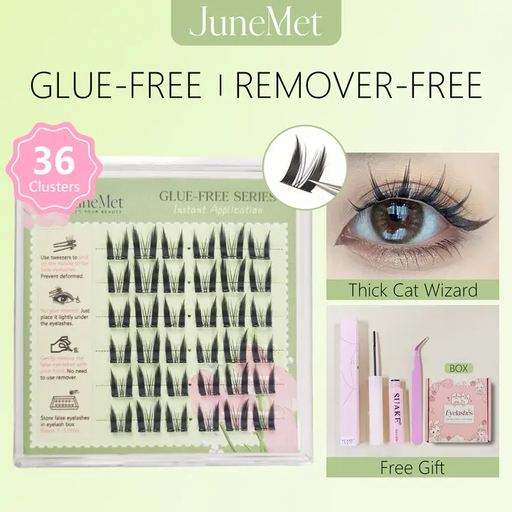 【Glue-free eyelashes】Makeup Upgraded Eyelash Gift Set【Thick Cat Wizard False Eyelash】No Need Glue Make-up Segmented False Lashes 【Suitable for Beginners 】 Eyelash Extensions Cosmetic douyin  lashes