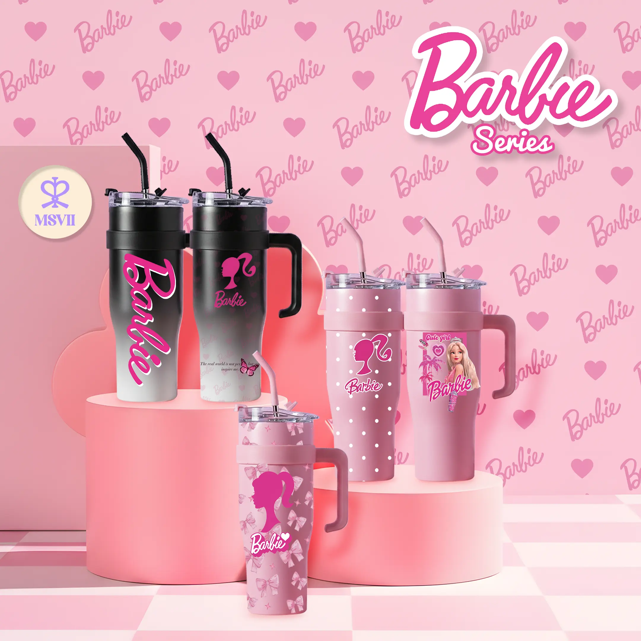 Tumbler Barbie Bow MSVLL(1200ml) Ready Stock — Tumbler Jumbo dengan Sedotan, Kapasitas Besar, Desain Menarik, Praktis untuk Mobil, Kantor, Rumah, dan Olahraga  N312