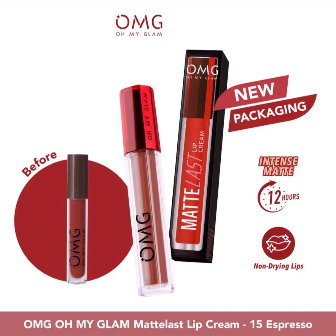 BEST SELLER!!OMG OH MY GLAM Matte Kiss Lip Cream tersedia 3 shade 12,14,15 Lipstick Waterproof