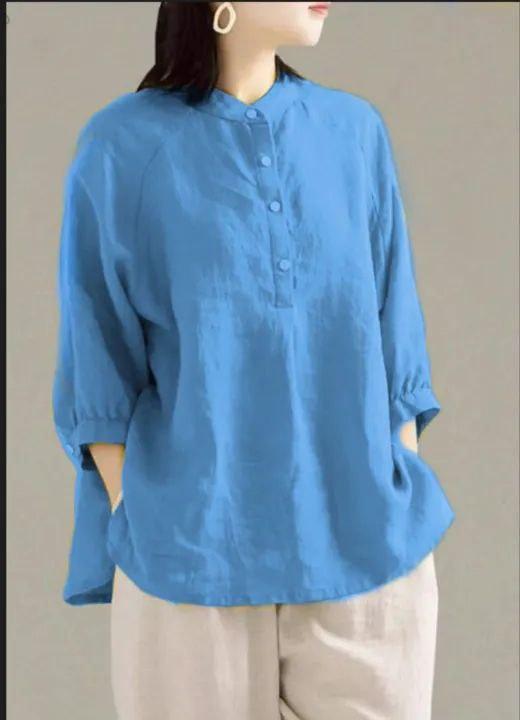 Product Introduction of Blouse Wanita Jumbo katun linen Kerah Shanghai Kemeja Lengan 3/4 baju  Atasan Linen Oversize Casual Santai Terbaru 16