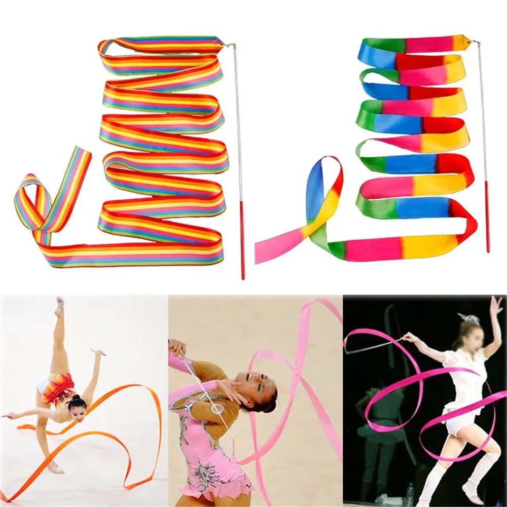 Child Colorful Art  Twirling Rod Ballet Gymnastics Ribbons Props Dance Stick 4M Ballet Streamer
