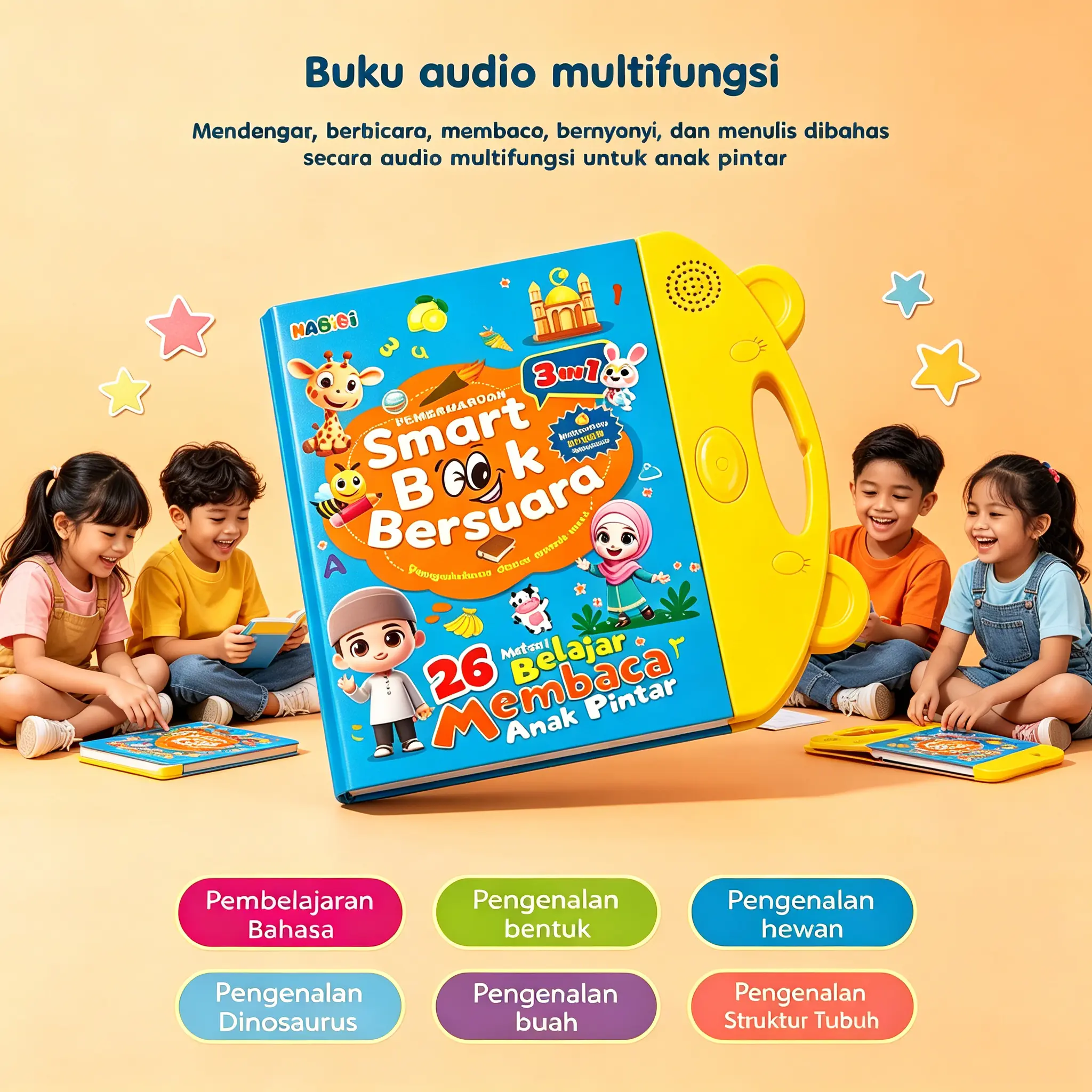 Buku Rasa Ingin Tahu Tinggi Elektronik, Touch And Learn Smart Book 3 Bahasa: Indonesia, Inggris, Mandarin. Mainan Edukasi Memuaskan Keingintahuan, Belajar Membaca. Cocok Untuk Paud, Tk, 3-6 Tahun. 26 Materi: Abjad, Angka, Hewan Dari Seluruh Dunia, Warna,