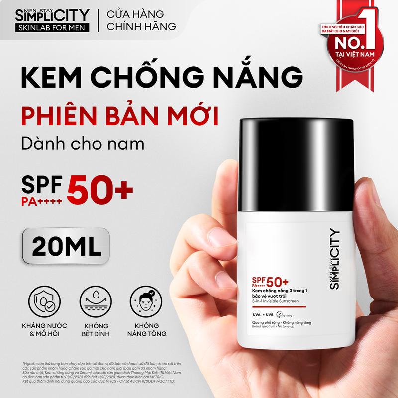 Kem chống nắng nam Men Stay Simplicity Invisible Sunscreen 3in1 giúp bảo vệ da…