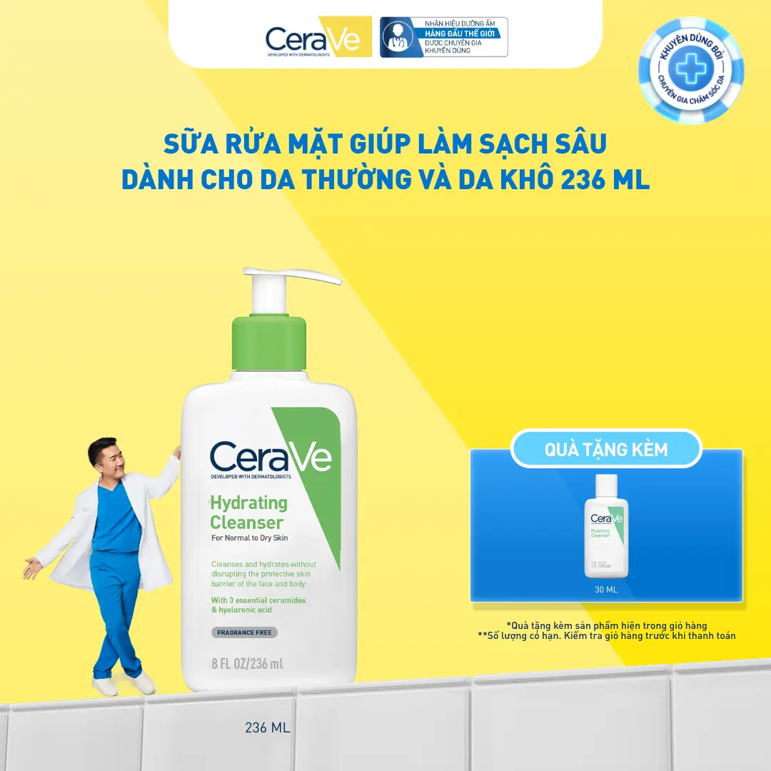 Sữa Rửa Mặt CeraVe Hydrating Cleanser Giúp Làm Sạch Và Cấp Ẩm Dành Cho Da Thường Và Da Khô 236ml