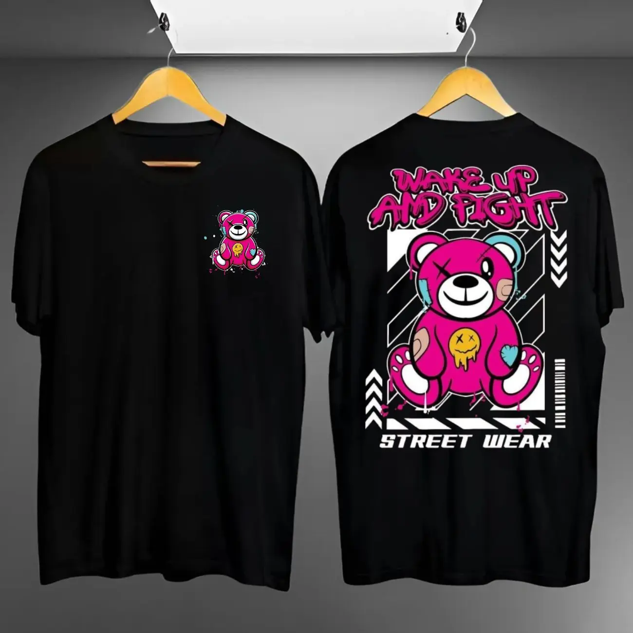 Kaos Distro Motif Wake Up Bear Sablon Digital Printing Unisex Lengan Pendek - Keren, Dewasa, Panjang, Pria, Oblong, Katun