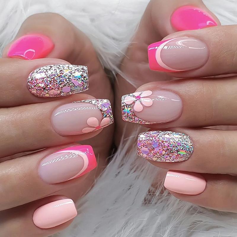 Product Introduction of [Glue Included] Stylish and Shiny Medium-Long Detachable Handmade Square False Nails [24-Piece Set] 26