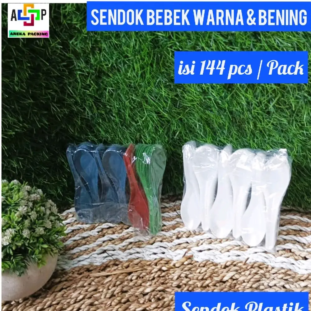 (144pcs/Pack) Sendok Bebek Bening & Warna- Warni/Sendok plastik Bebek/Sendok Bebek