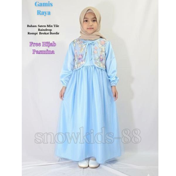 Gamis Anak Perempuan Terbaru Usia 3-10 Tahun ( FREE HIJAB ) Motif Rompi Brokat Bordir Bunga Cantik Full Furing - Panjang Anak Cewek Dress Long Muslim Syari Wanita Baju  Lebaran