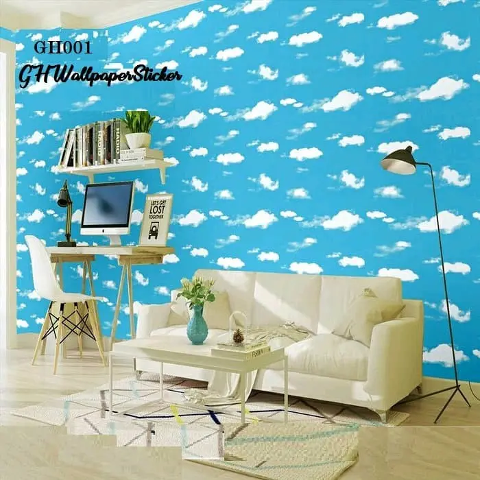 Wallpaper Stiker Dinding Motif Awan 45 cm x 8 meter Kertas PVC Kamar 3