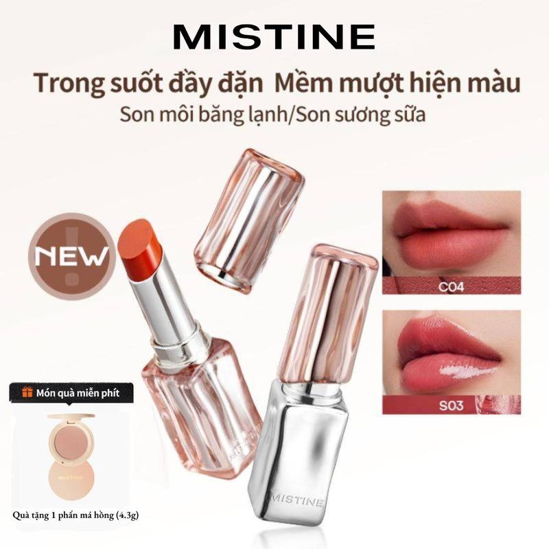 COD MISTINE Son Môi Nhung Bóng Son Môi Lạnh Băng Son Bóng Sữa Son Bóng Mượt Mà Lâu Trôi 3.5g Quà tặng miễn phí Phấn má hồng 4.3g