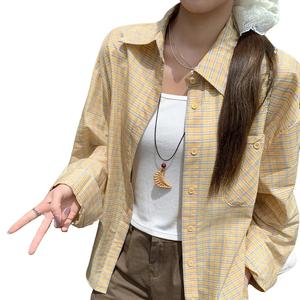 Áo Sơ Mi Cổ Điển Cho Nữ, Thiết Kế Colorblock Kẻ Sọc, Thả Vai, Dài Tay, Phong Cách Mùa Thu, Hàng Mới Về, Có Túi Và Nút, Dáng Rộng Vừa Vặn, Áo Thường Ngày Quần Áo Thời Trang Nữ, 2241