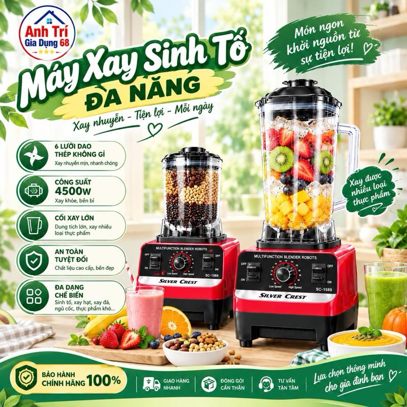 [ RẺ NHẤT SÀN ] [TẶNG 2 CỐI] Máy Say Sinh Tố Đa Năng KAW SILVER CREST 4500W, MÁY XAY SINH