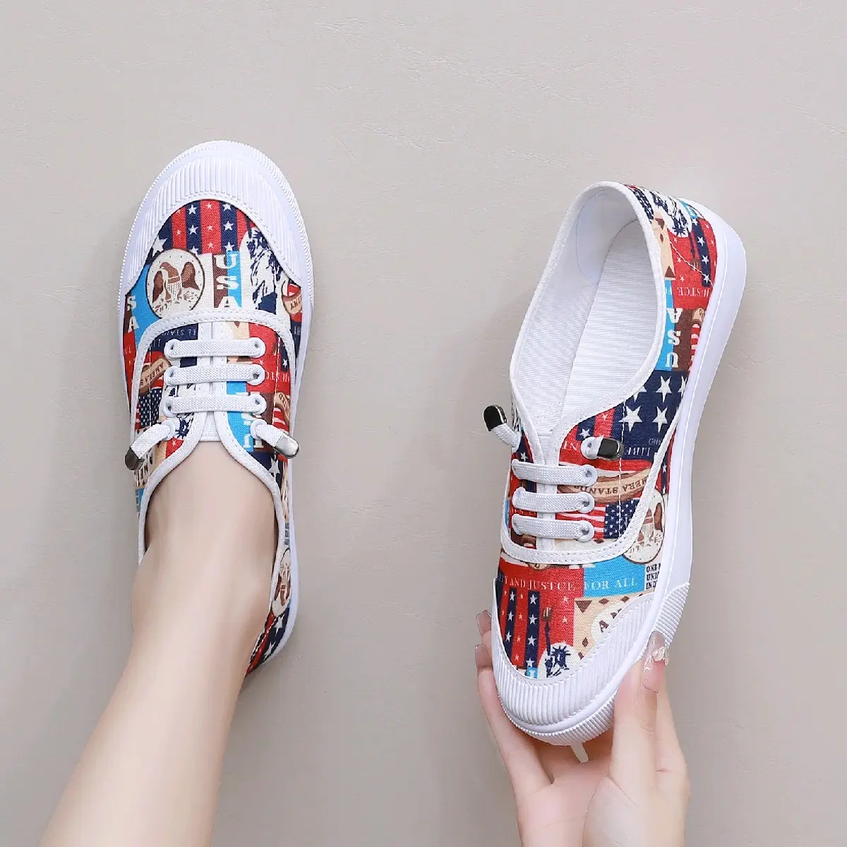 Kanosue Sepatu Sneakers Wanita Slip On Kasual Dengan Tali KS2100