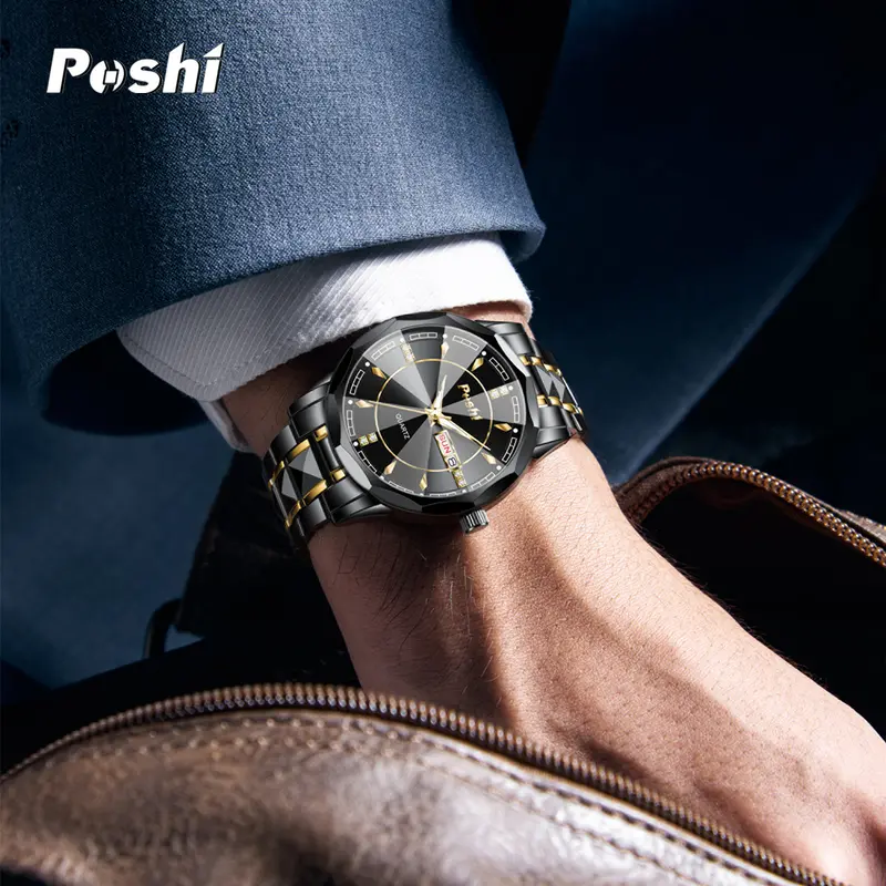 (002 Harga Telah Diganti, Cepat Beli) POSHI Jam Tangan Pria Original Bisnis  Anti Air Kuarsa Jam silver gold blue - Main Image