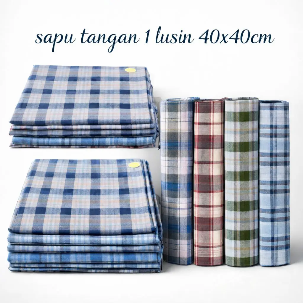 12pcs Saputangan Pria Premium 40x40 cm Kain Katun 100% Cotton Sapu Tangan Muka Kain