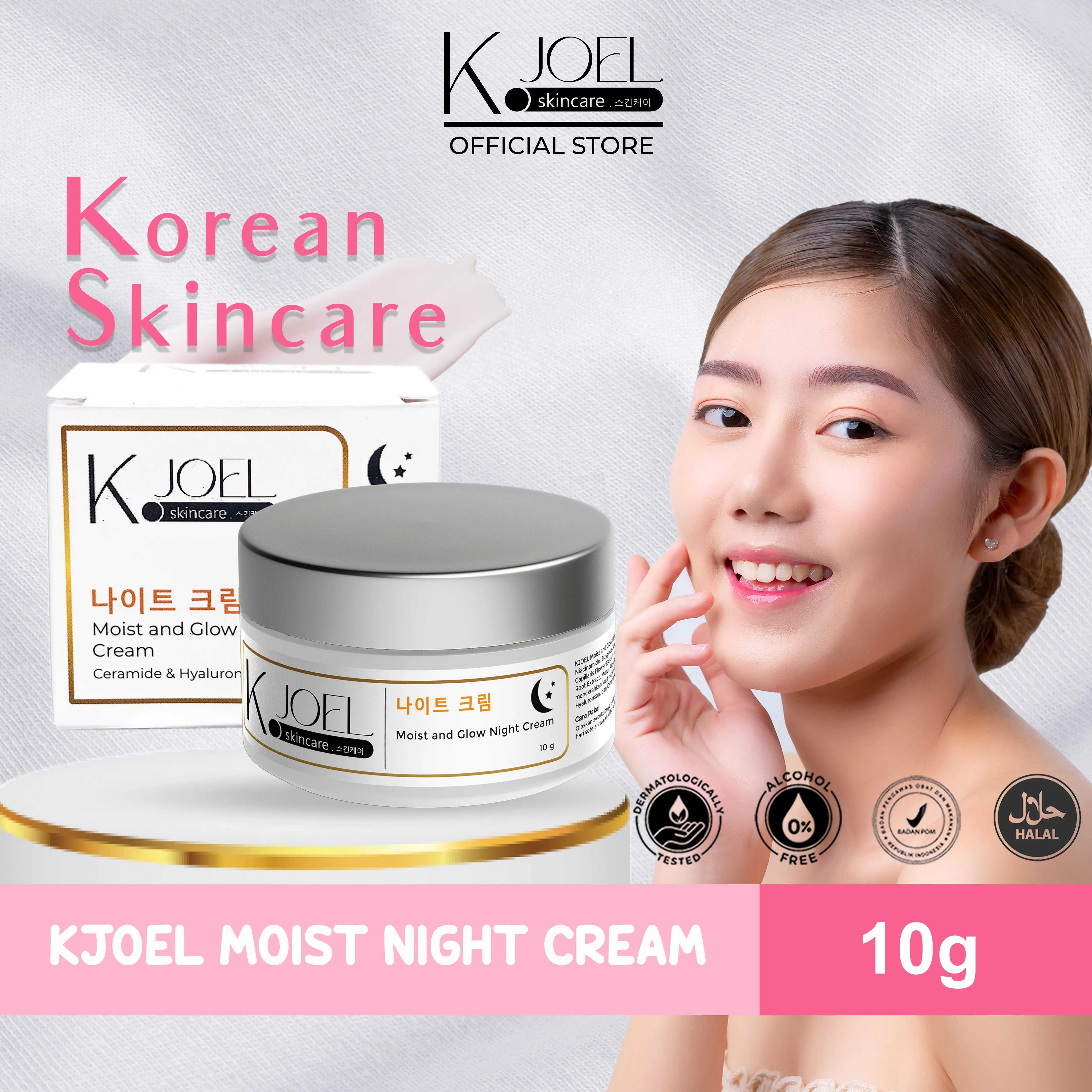 KJOEL - Moist and Glow Night Cream Pelembab Ceramide Hyaluronic Acid Mencerahan Menghilangkan Flek Hitam